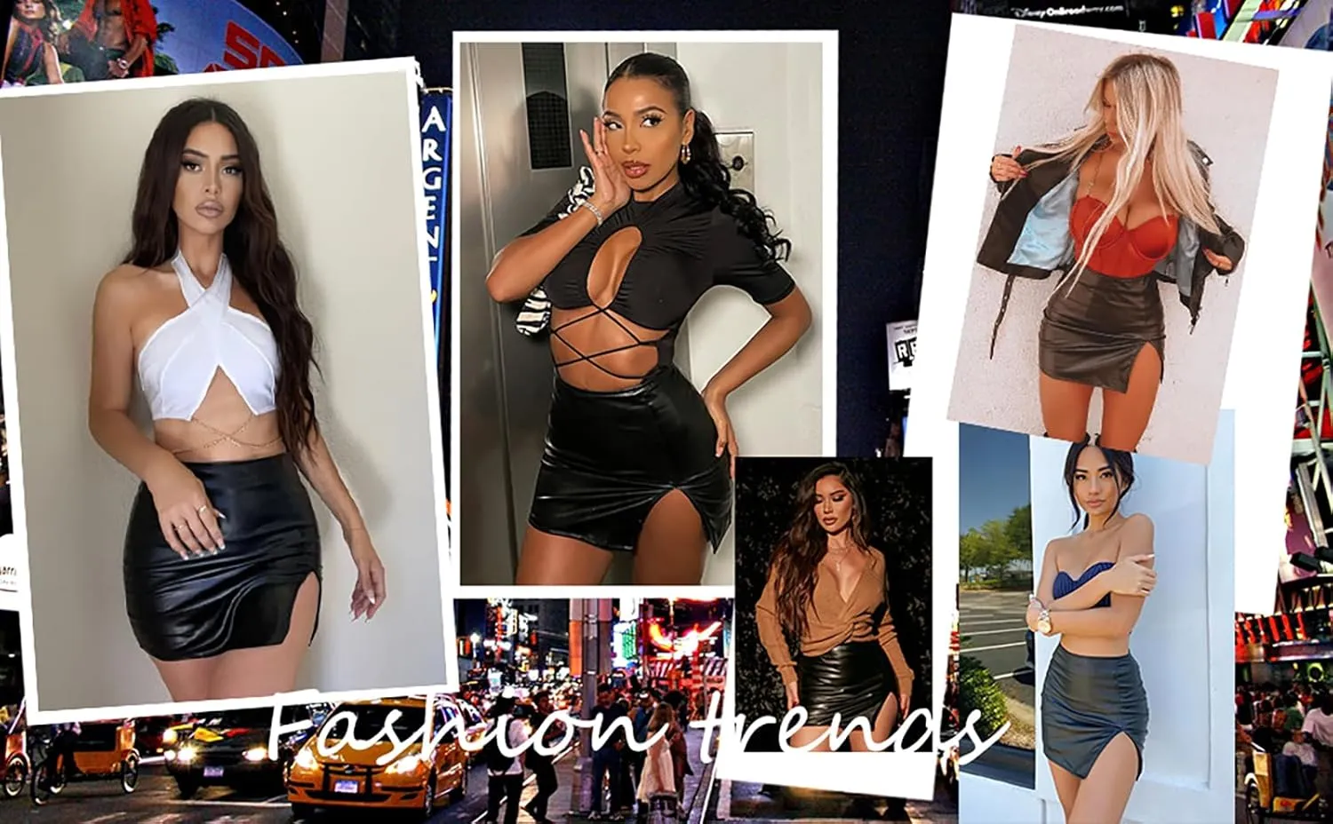 Women's Black Leather Skirts High Waisted High Side Slit Bodycon Mini Skirts