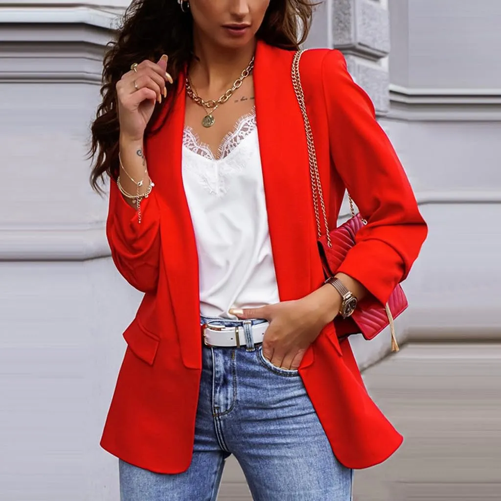 Women's Blazers Casual Lightweight Buttonless Plus Size Boyfriend Blazers Long Sleeve Slim Fit Dressy Work Blazer