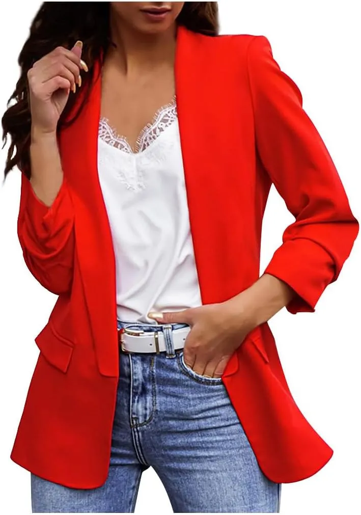 Women's Blazers Casual Lightweight Buttonless Plus Size Boyfriend Blazers Long Sleeve Slim Fit Dressy Work Blazer