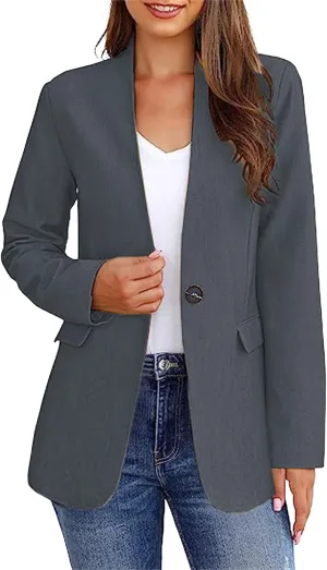 Women's Blazers Casual Lightweight Work Office Blazer Button Long Sleeve Blazers Open Front Cardigan Suit Jacket