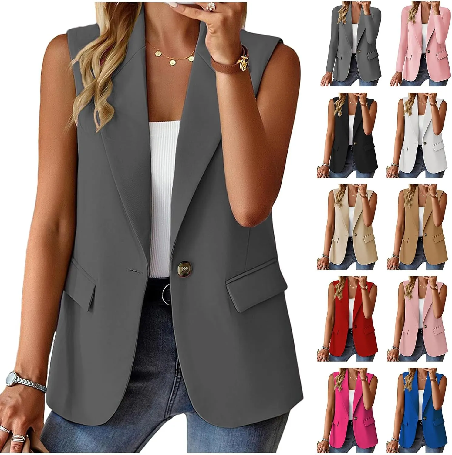 Womens Blazers for Work Casual Business Dressy Blazers Open Front Single Button Summer Jacket Fashion Suit Jacket