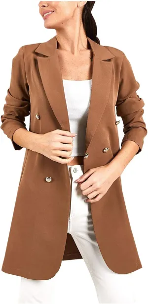 Women's Blazers Trench Coat Double Breasted Blazer Jackets Coat Fall Solid Long Sleeve Outerwear Coat