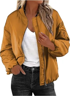 Women's Bomber Jacket Lightweight Zip-Up Casual Coat with Pockets Trendy Outerwear for Fall and Spring