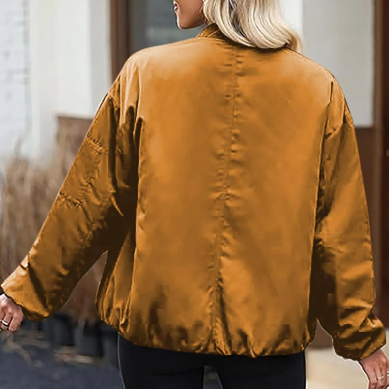 Women's Bomber Jacket Lightweight Zip-Up Casual Coat with Pockets Trendy Outerwear for Fall and Spring