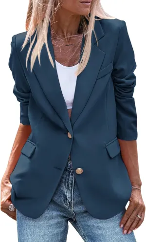 Womens Business Casual Blazers Button Open Front Long Sleeve Outfits Lightweight Work Office Jackets with Pockets