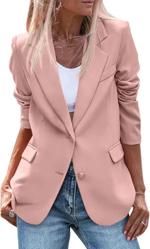 Womens Business Casual Blazers Button Open Front Long Sleeve Outfits Lightweight Work Office Jackets with Pockets