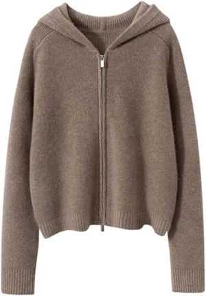 Women's Cashmere Zip Up Hoodies Cardigan Sweater Knitted Ribbed Fall Outerwear