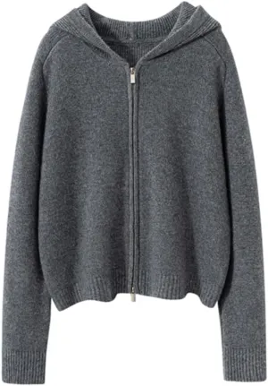 Women's Cashmere Zip Up Hoodies Cardigan Sweater Knitted Ribbed Fall Outerwear