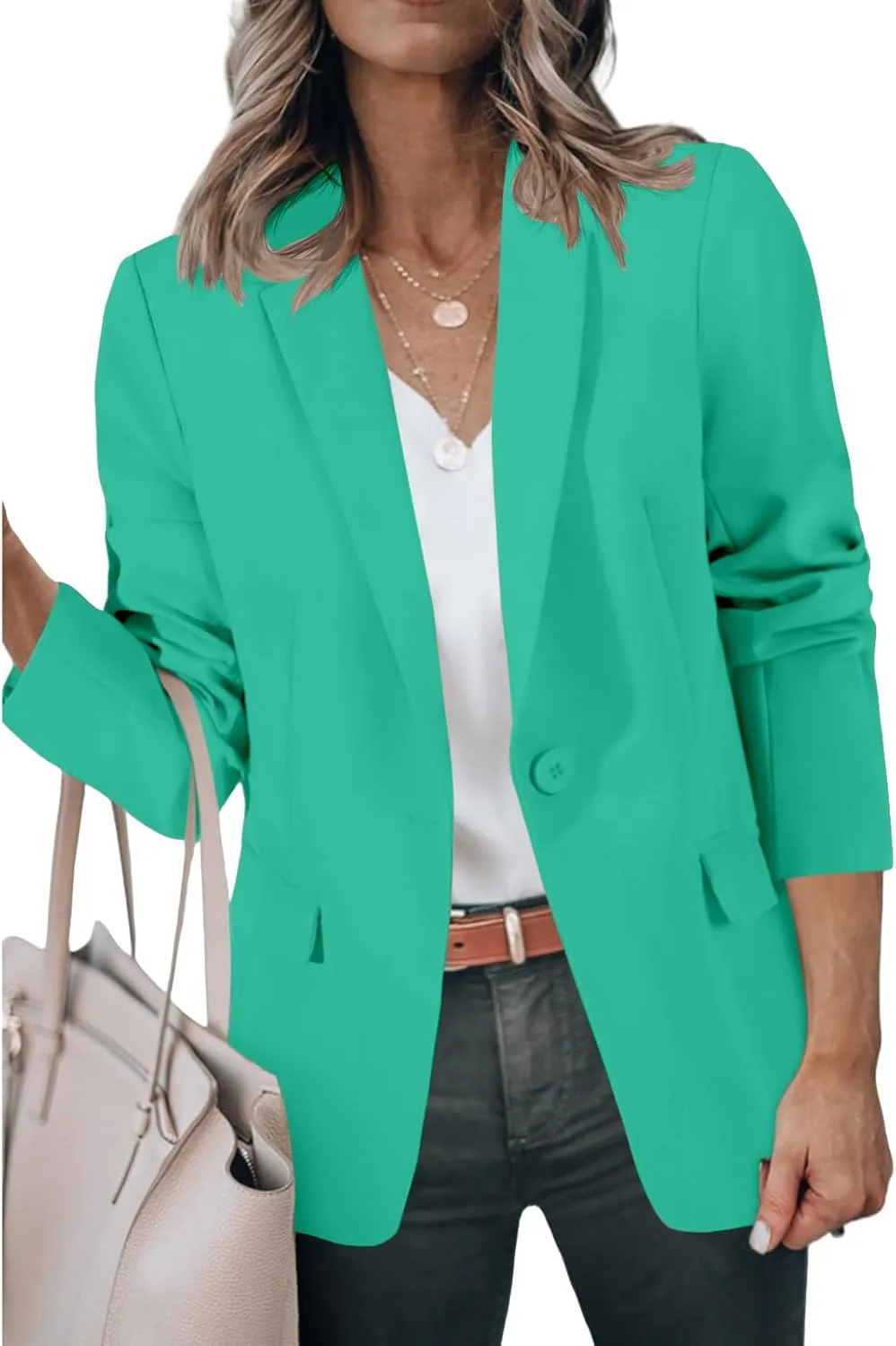 Womens Casual Blazers Business Casual Jackets Long Sleeve Notch Lapel Work Office Blazers Open Front Suit Jacket