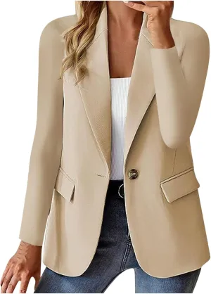 Womens Casual Blazers Fall Lapel Long Sleeve Lightweight Suit Jackets Open Front Button Office Blazer Fake Pockets