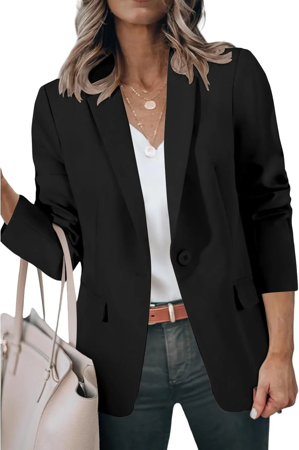 Womens Casual Blazers Long Sleeve Open Front Suit Jackets Business Dressy Top Work Office Blazer with Pockets