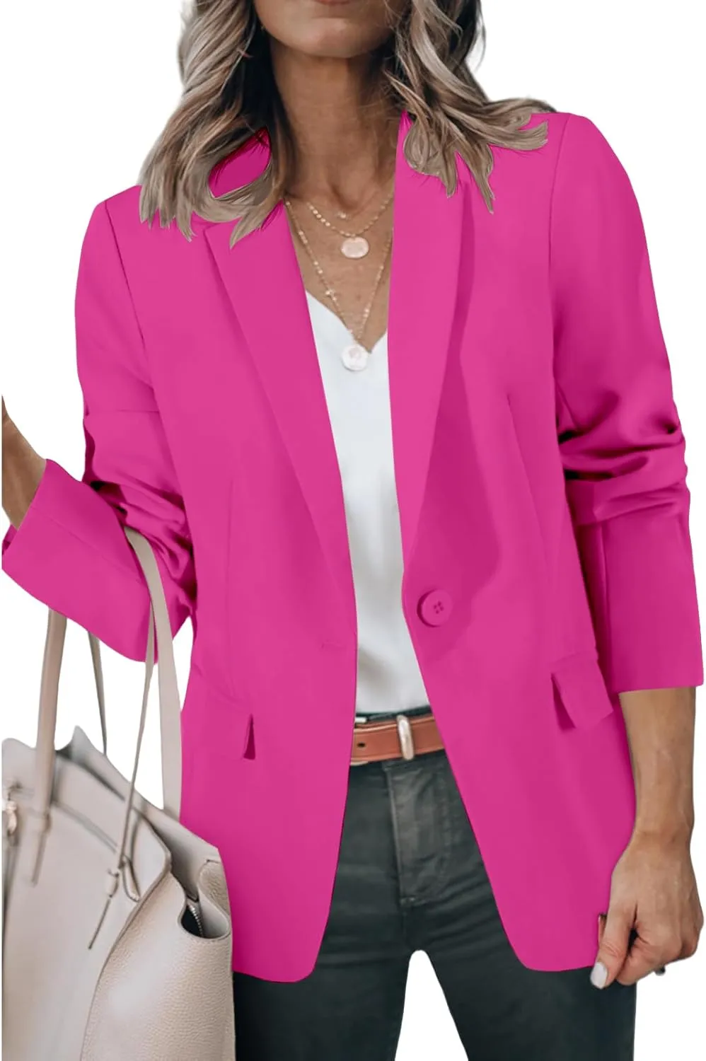 Womens Casual Blazers Long Sleeve Open Front Suit Jackets Business Dressy Top Work Office Blazer with Pockets