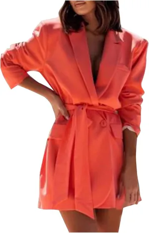 Women's Casual Elegant Blazers Long Sleeve Button Lapel Open Front Business Work Office Pockets Suit Jackets with Belt