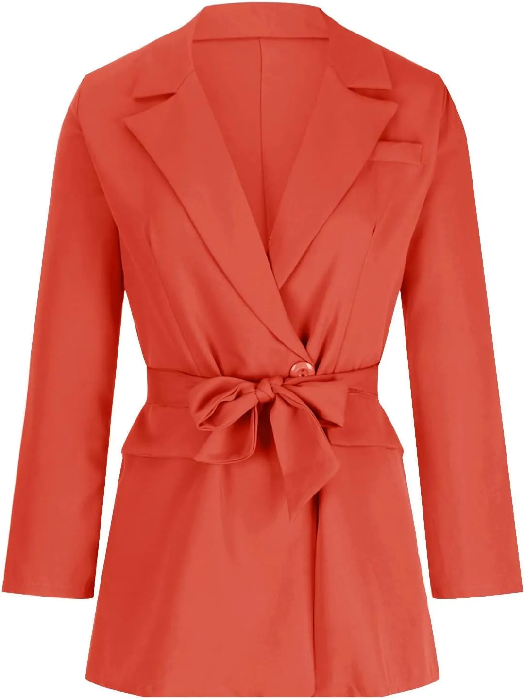 Women's Casual Elegant Blazers Long Sleeve Button Lapel Open Front Business Work Office Pockets Suit Jackets with Belt