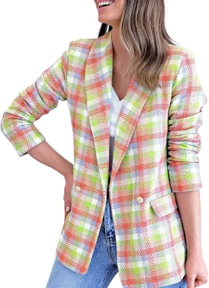 Womens Casual Light Weight Thin Jacket Slim Coat Long Sleeve Blazer Office Business Coats Plaid Down Lightweight Women