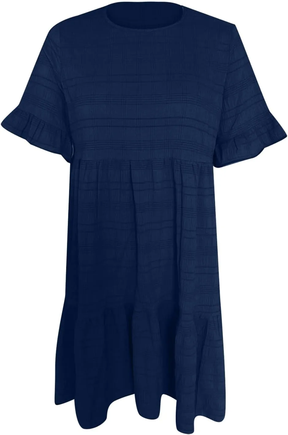 Women's Casual Summer T Shirt Dresses Short Sleeve Round Neck Loose Flowy Ruffle Tiered Cotton Linen Babydoll Dress