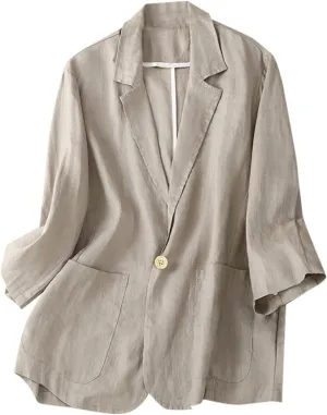 Womens Cotton Linen Blazer Shirts Casual Lightweight Long Sleeve Small Suit Top 2024 Open Front Cardigans with Pocket