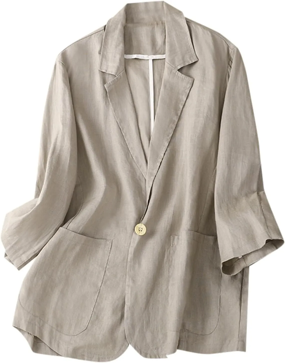 Womens Cotton Linen Blazer Shirts Casual Lightweight Long Sleeve Small Suit Top 2024 Open Front Cardigans with Pocket