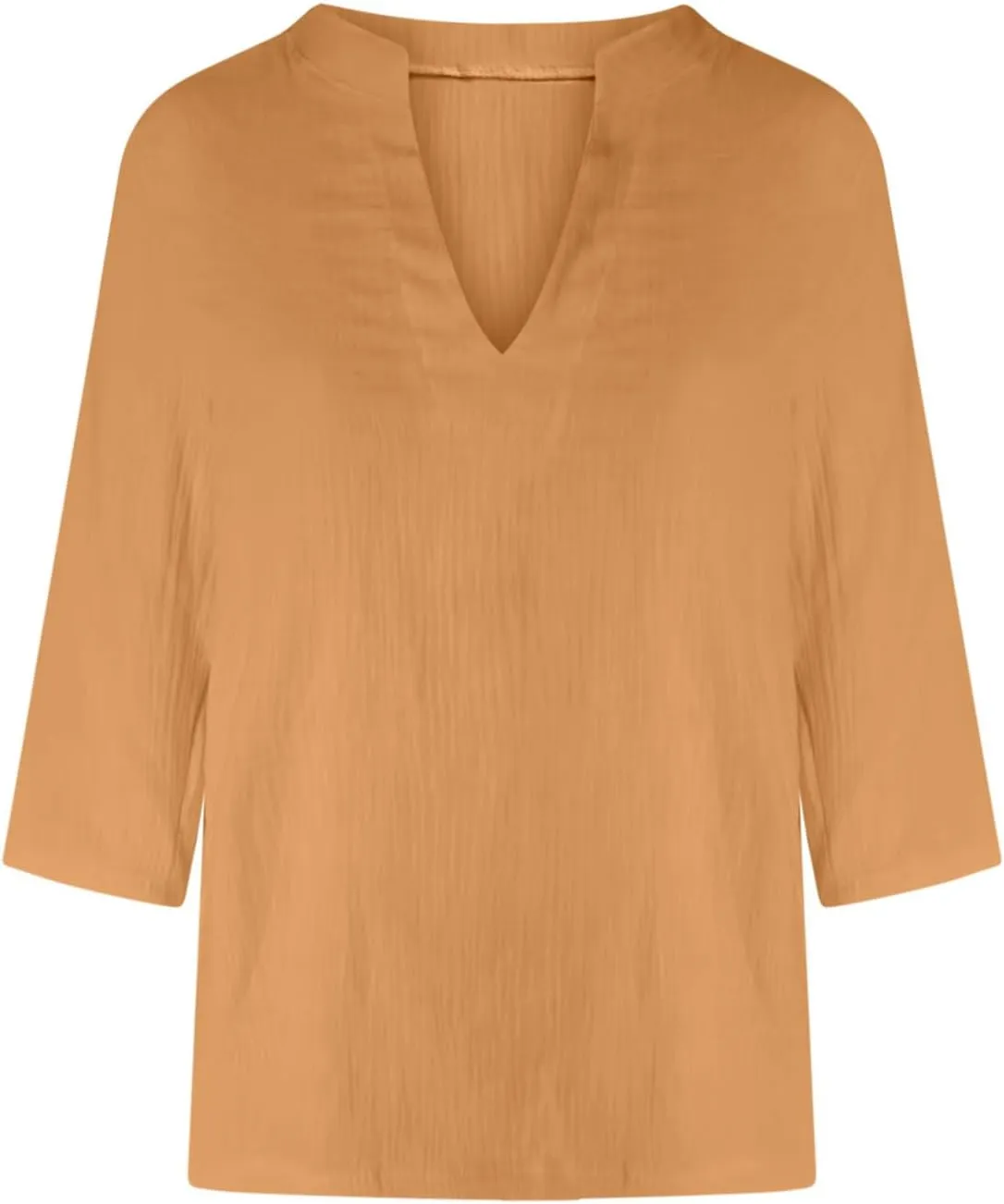 Women's Cotton Linen V Neck 3/4 Long Sleeve Solid Color Shirts Summer Fashion Casual Comfy Breathable Loose Tops