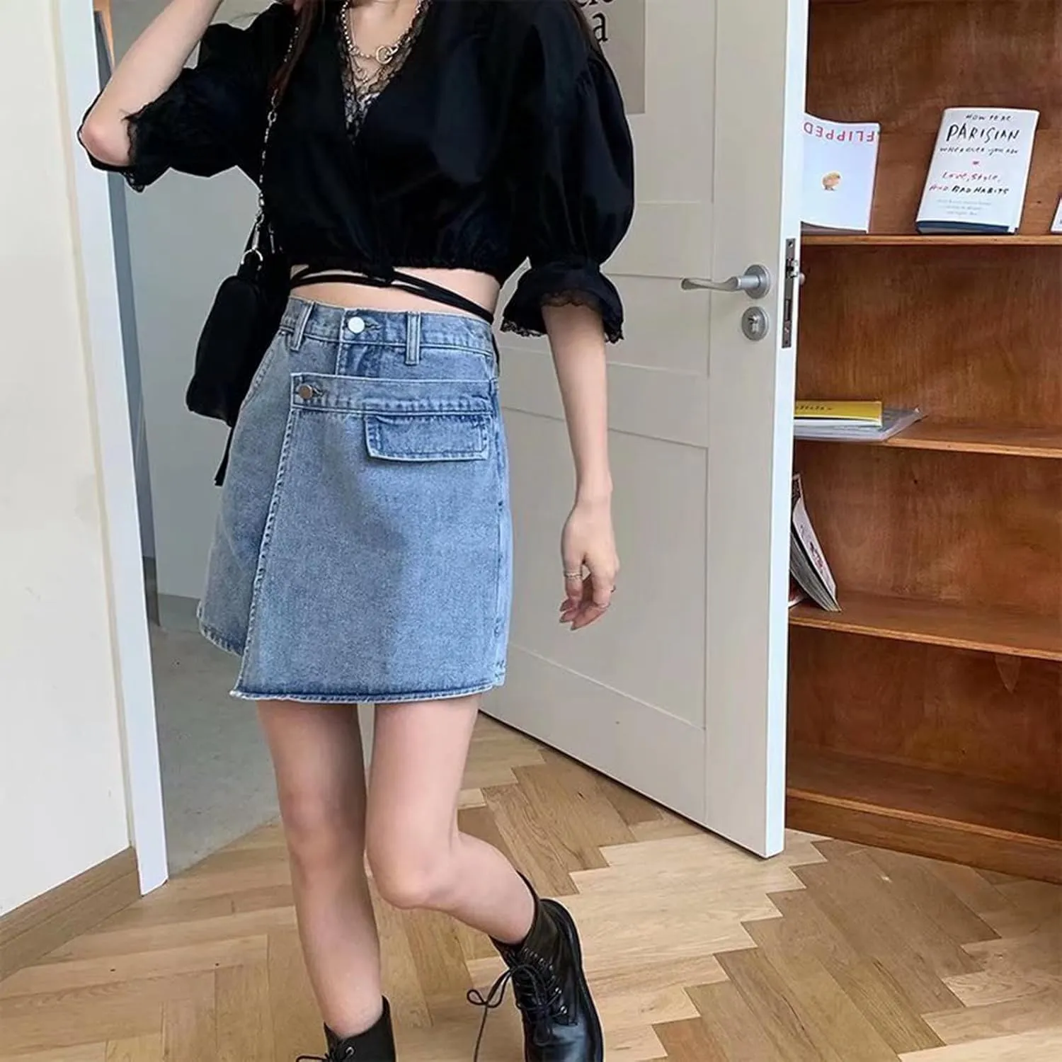 Women's Denim Skirt 2024 Summer Trendy A-Line Button Y2K Mini Casual Denim Skirt Cute Loose Vacation Jean Shorts for Women