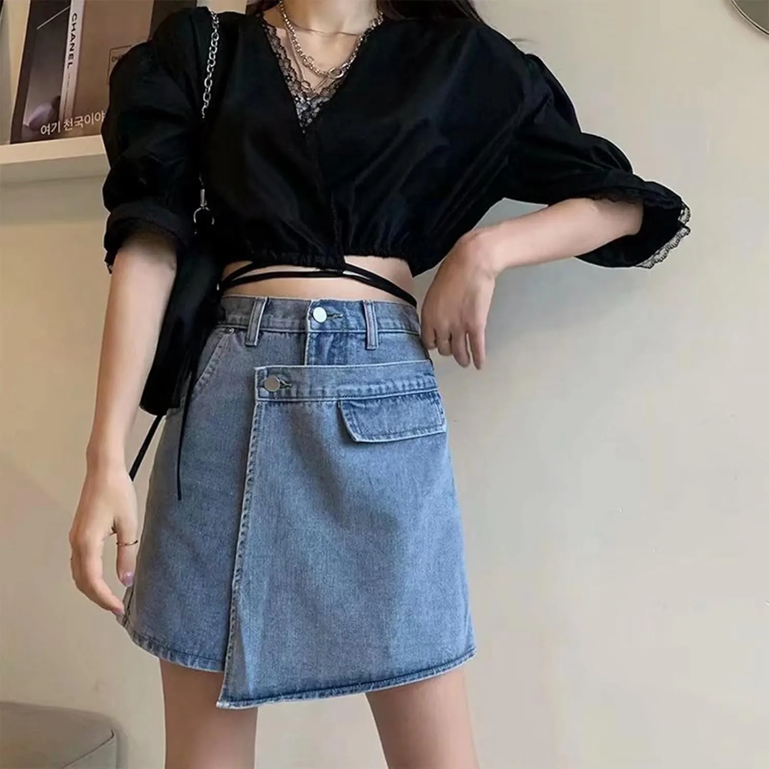 Women's Denim Skirt 2024 Summer Trendy A-Line Button Y2K Mini Casual Denim Skirt Cute Loose Vacation Jean Shorts for Women