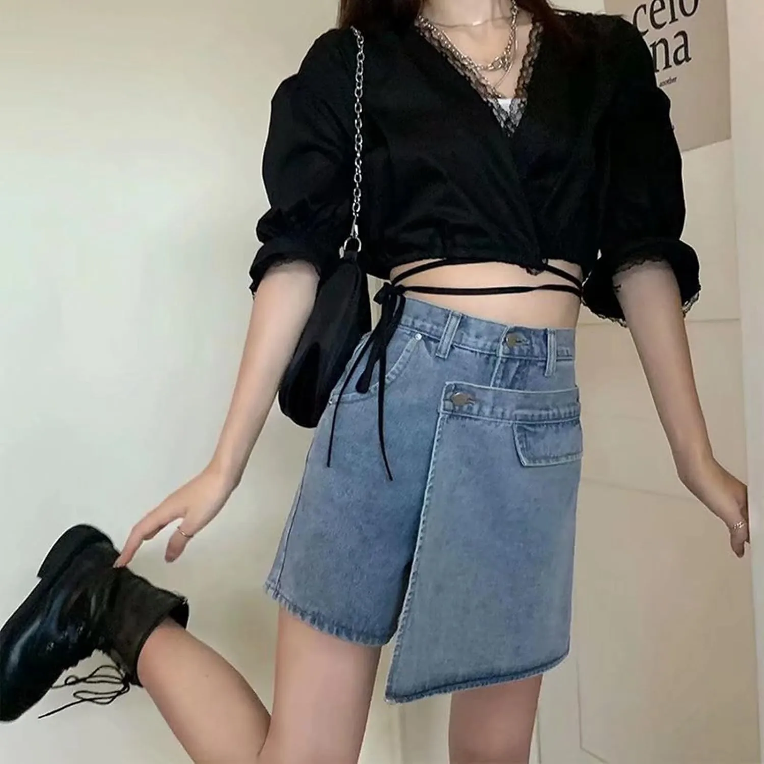 Women's Denim Skirt 2024 Summer Trendy A-Line Button Y2K Mini Casual Denim Skirt Cute Loose Vacation Jean Shorts for Women