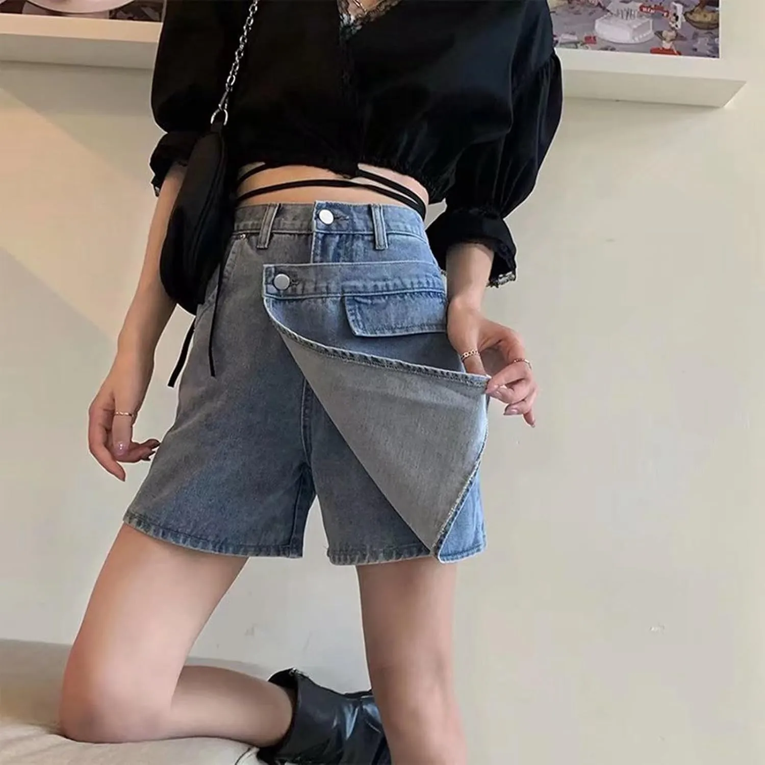 Women's Denim Skirt 2024 Summer Trendy A-Line Button Y2K Mini Casual Denim Skirt Cute Loose Vacation Jean Shorts for Women