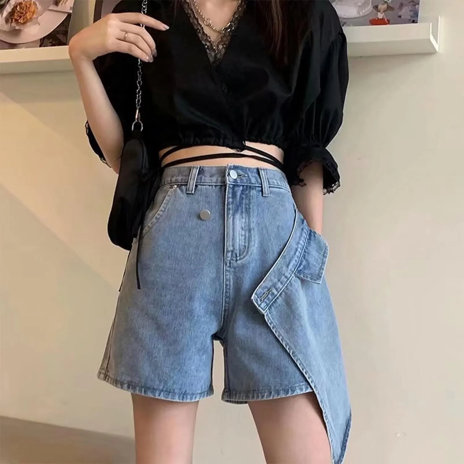 Women's Denim Skirt 2024 Summer Trendy A-Line Button Y2K Mini Casual Denim Skirt Cute Loose Vacation Jean Shorts for Women