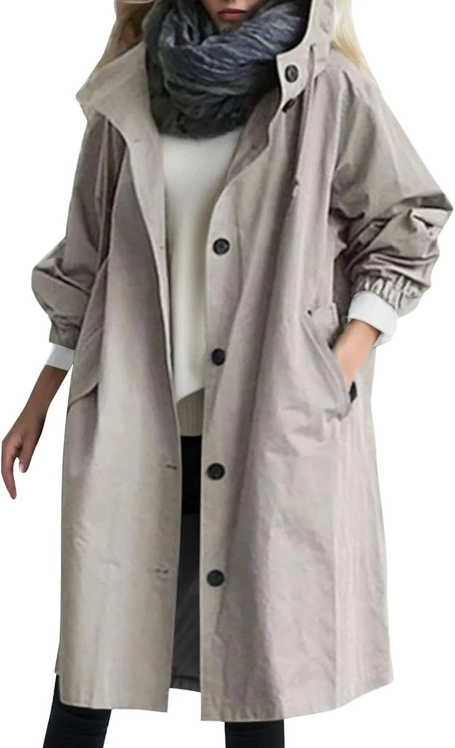 Women's Double Breasted Long Trench Coat Windproof Classic Lapel Slim Overcoat with Belt