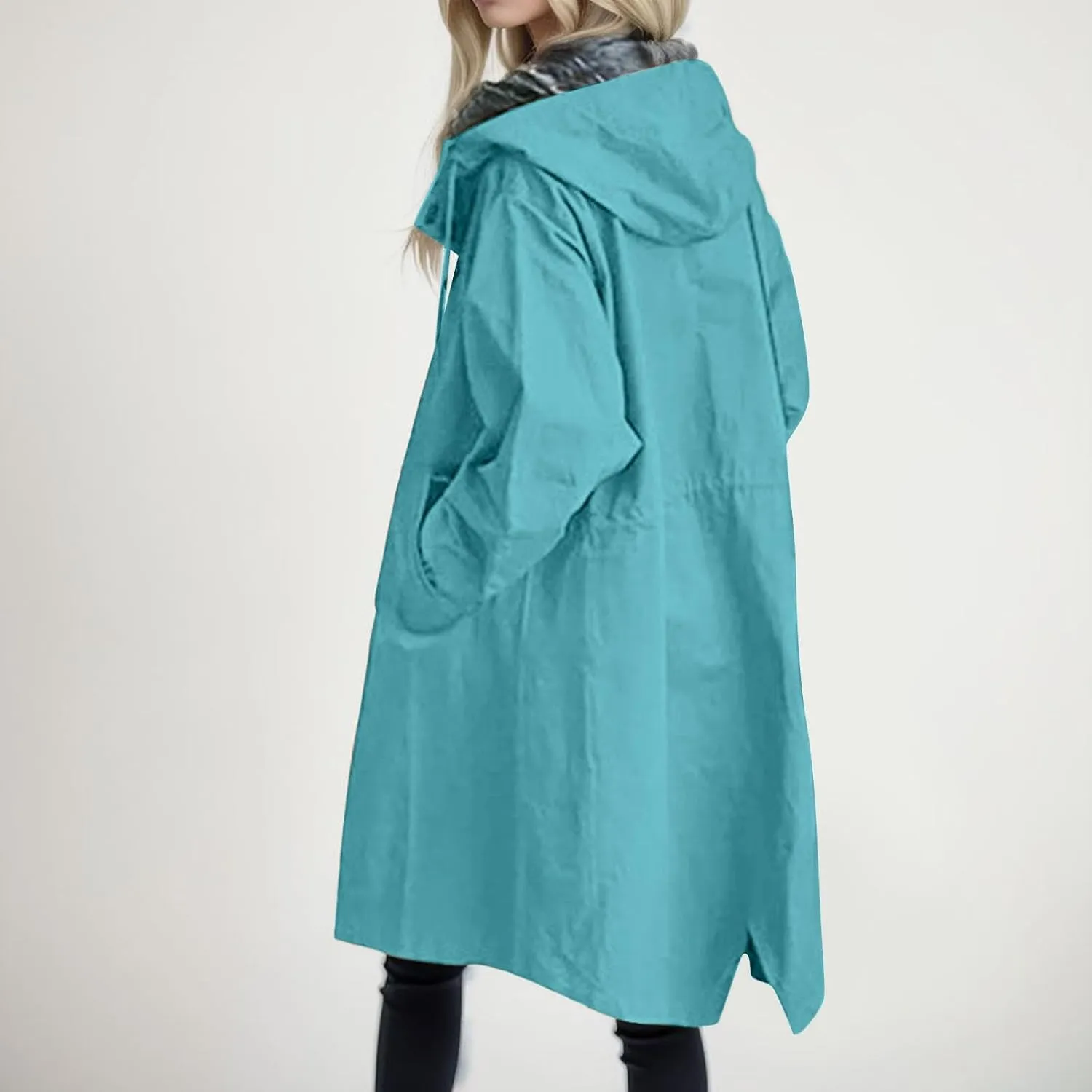 Women's Double Breasted Long Trench Coat Windproof Classic Lapel Slim Overcoat with Belt