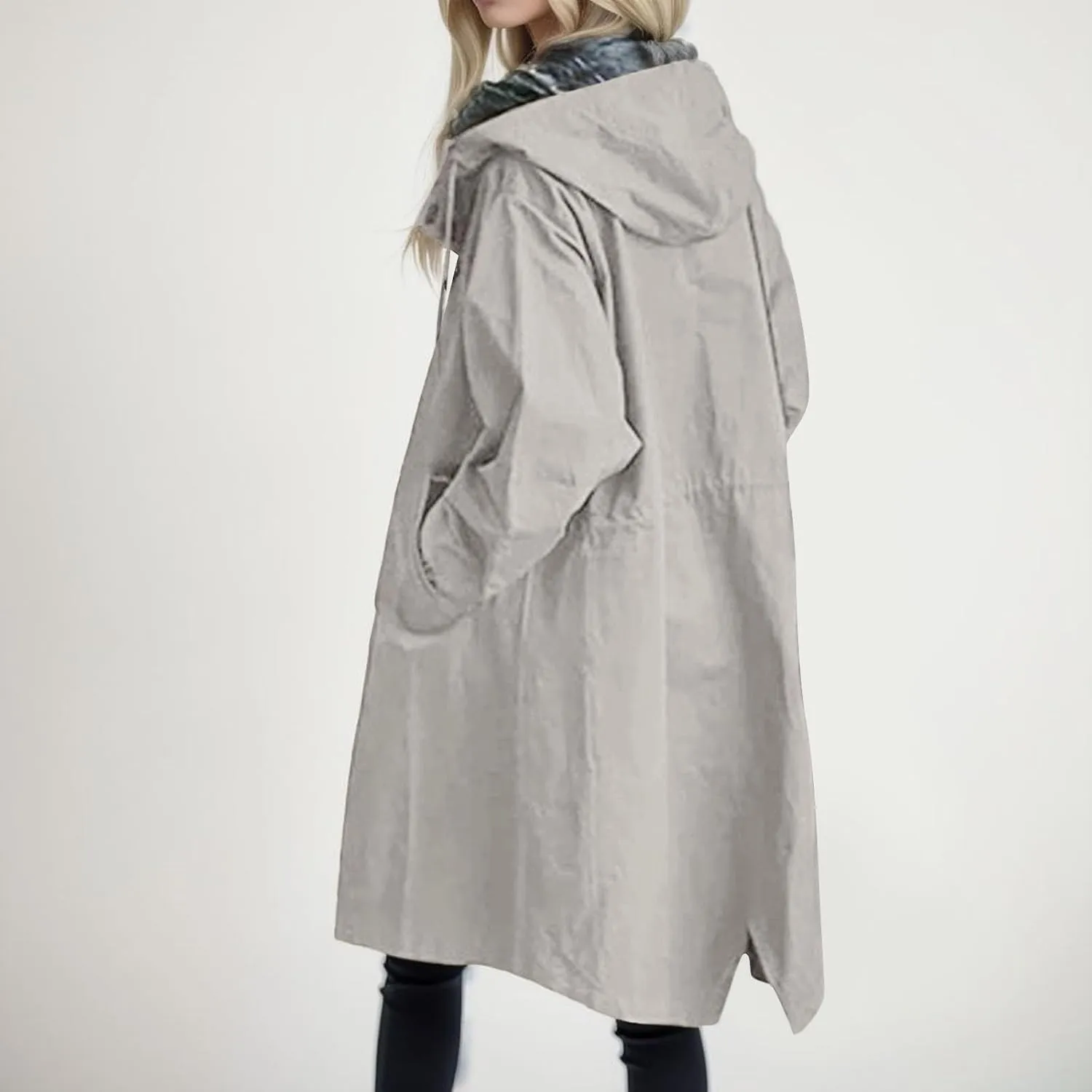 Women's Double Breasted Long Trench Coat Windproof Classic Lapel Slim Overcoat with Belt