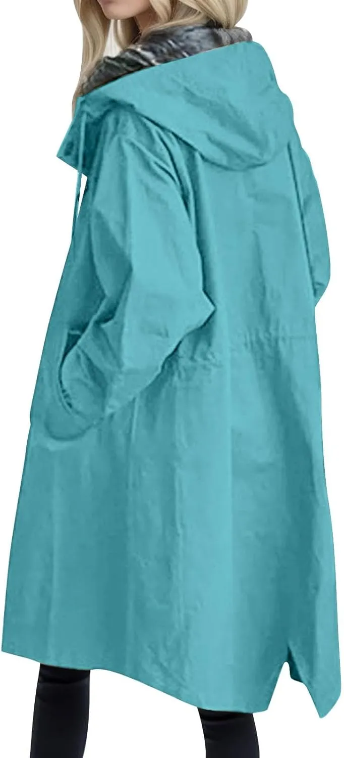 Women's Double Breasted Long Trench Coat Windproof Classic Lapel Slim Overcoat with Belt