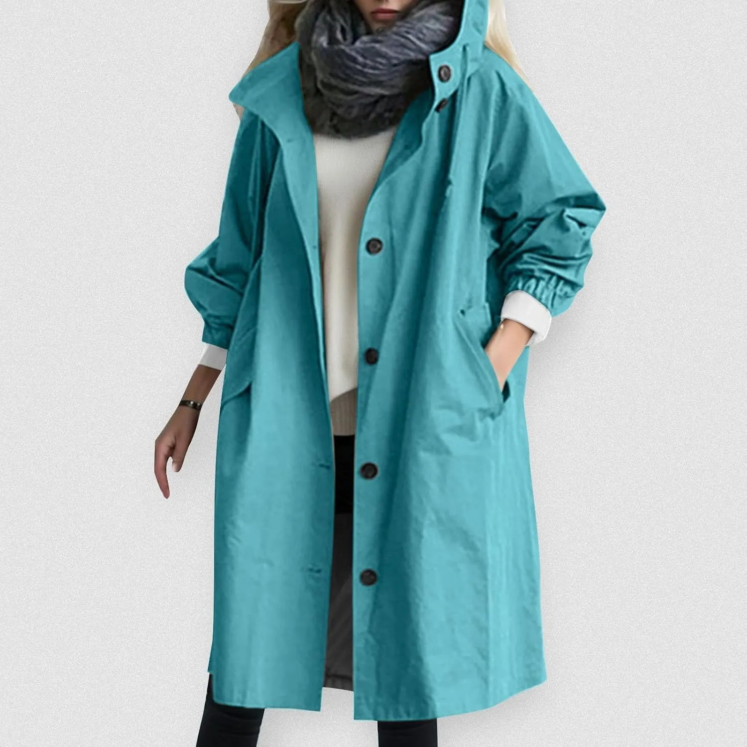Women's Double Breasted Long Trench Coat Windproof Classic Lapel Slim Overcoat with Belt