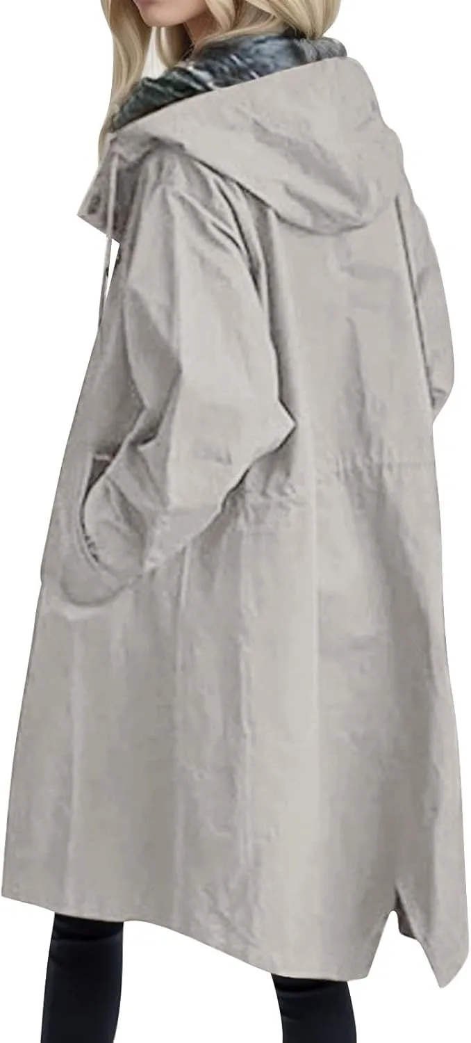 Women's Double Breasted Long Trench Coat Windproof Classic Lapel Slim Overcoat with Belt