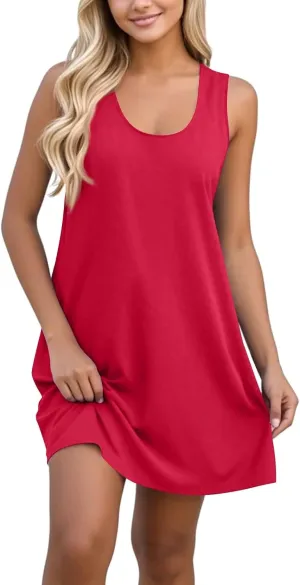 Womens Dress Shirts Summer Sleeveless Tank Dress Sundresses Short Dresses Casual Spring Boho Floral Dresses with Pocket