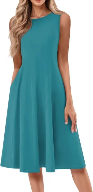 Womens Dresses Summer 2025 Empire Waist Sundresses Tank Dress Sleeveless Floral Dress Ruffle Dresses with Pockets
