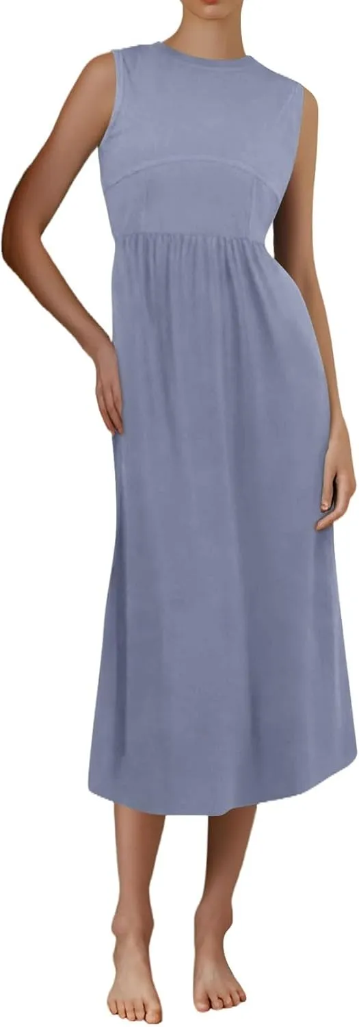 Women's Dresses Summer Tank Dress Sun Dresses Women Casual Smocked Sleeveless Wrap Dress Plus Ruffle with Pocket