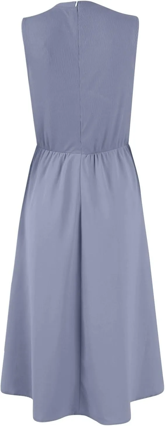 Women's Dresses Summer Tank Dress Sun Dresses Women Casual Smocked Sleeveless Wrap Dress Plus Ruffle with Pocket