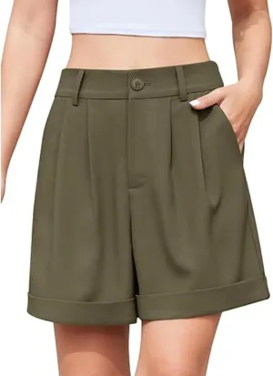 Womens Elastic Waist Wide Leg Suit Tailored Shorts, Shorts for Women Dressy Casual, Trendy Work Shorts
