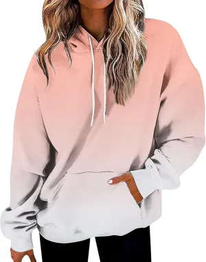 Womens Fall Fashion Hoodies Long Sleeve Hooded Drawstring Sweatshirt Gradient Printed Graphic Daily Pullover Tops
