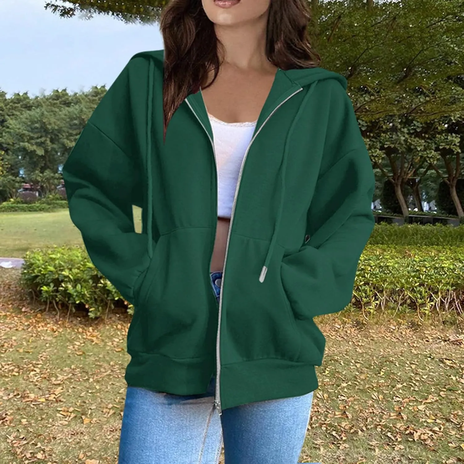 Women's Fashion Hoodies Sweatshirts Zip Up Y2K Hoodies Casual Long Sleeve Oversized Fleece Jacket Comfy Gym Coats