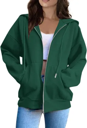Women's Fashion Hoodies Sweatshirts Zip Up Y2K Hoodies Casual Long Sleeve Oversized Fleece Jacket Comfy Gym Coats