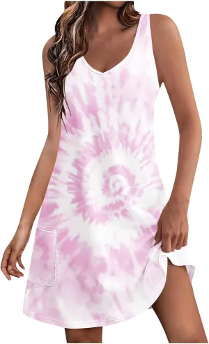 Womens Fashion Sleeveless Sundresses A Line Boho Floral Print Swing Dresses Vintage Loose Fit Tank Dress