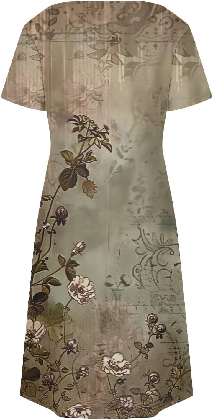 Women's Floral Printed Summer Dresses 2025 Trendy Casual Short Dress V Neck Loose Flowy Spring Dress