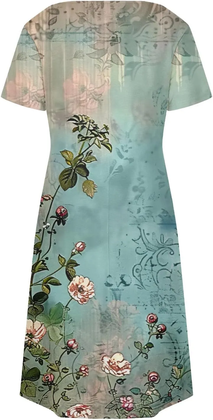 Women's Floral Printed Summer Dresses 2025 Trendy Casual Short Dress V Neck Loose Flowy Spring Dress