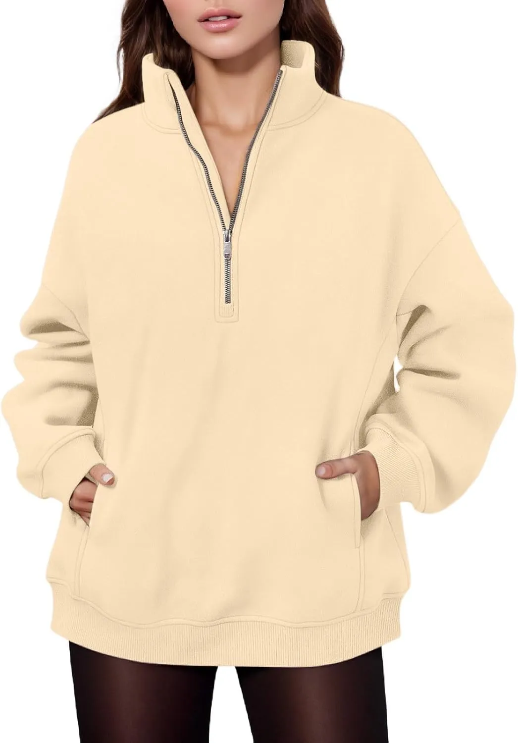 Womens Half Zip Sweatshirts Oversized Loose Long Sleeve Fleece Trendy Pullover Workout Warm Tops with Pocket