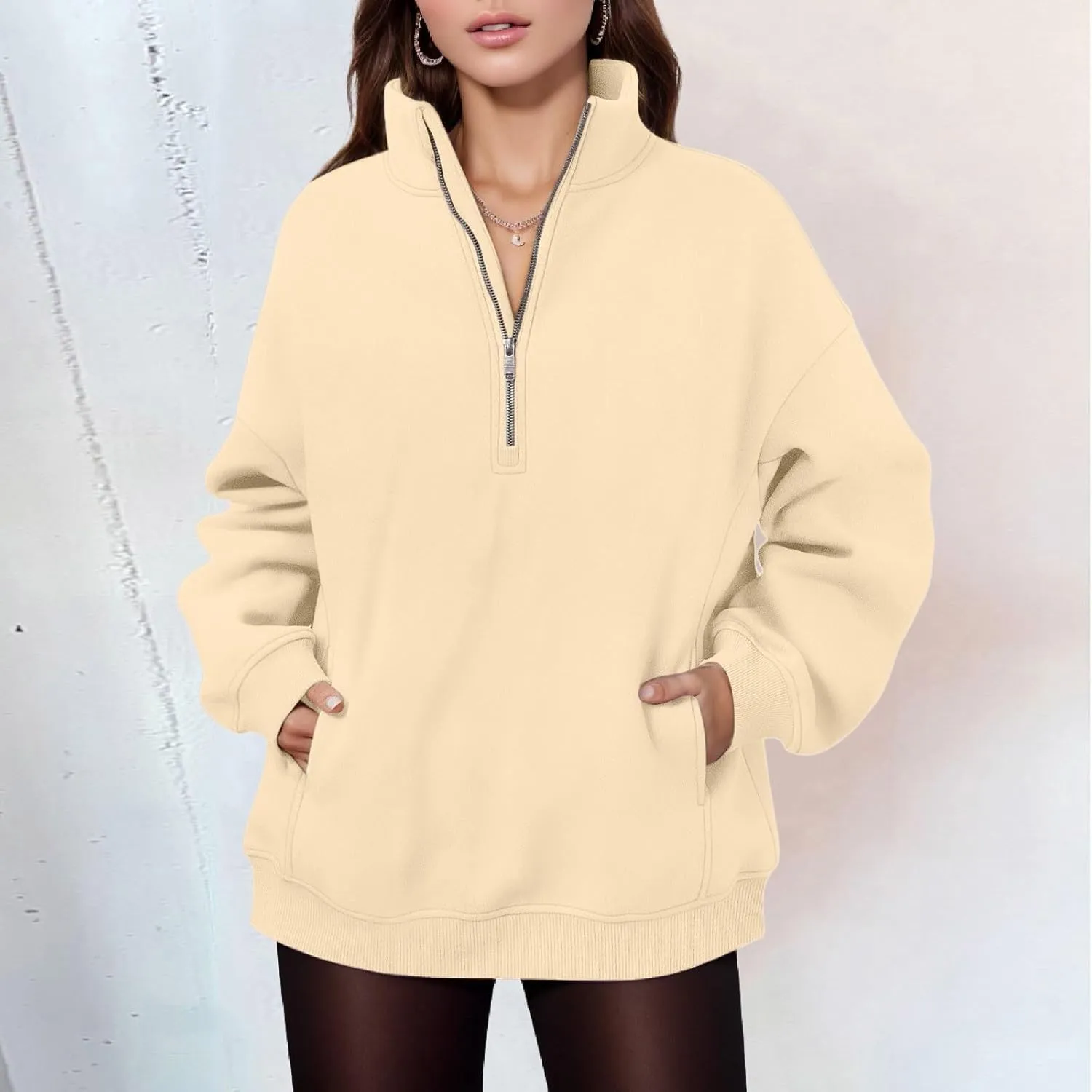 Womens Half Zip Sweatshirts Oversized Loose Long Sleeve Fleece Trendy Pullover Workout Warm Tops with Pocket