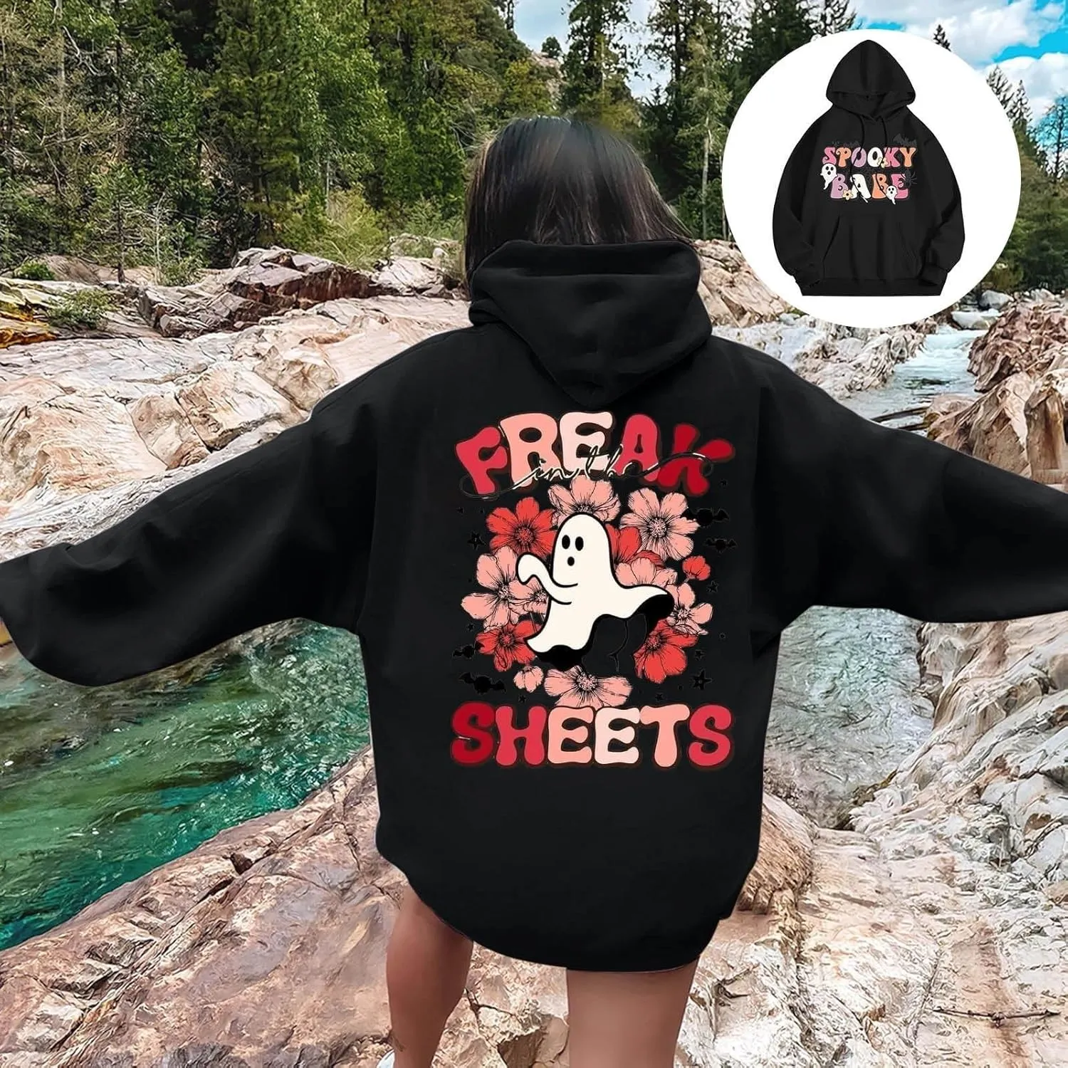 Womens Halloween Sweatshirt Cute Ghost Graphic Hoodies Funny Spooky Pumpkin Face Tops Fall Season Sweatshirts Clothes