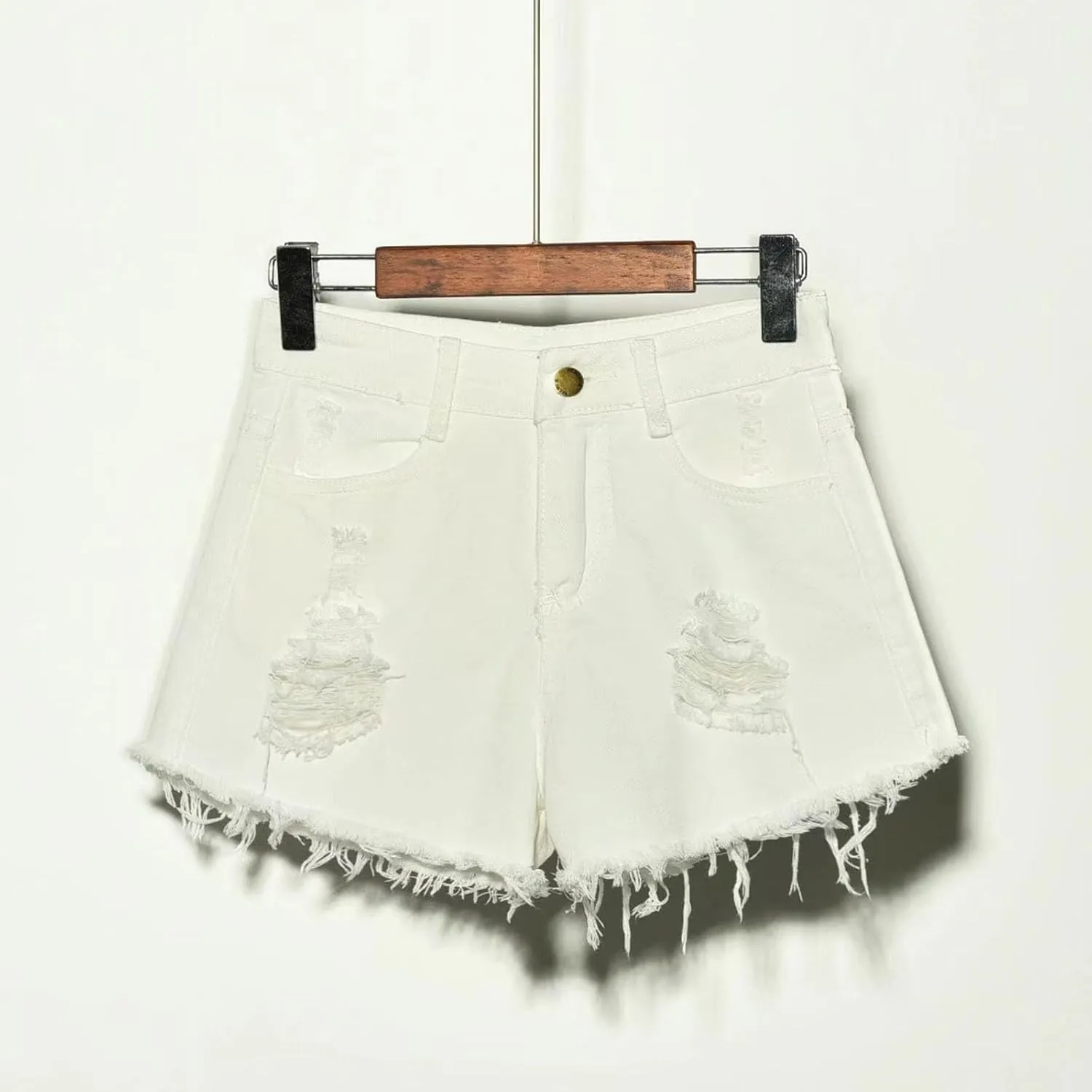 Womens High Waist Distressed Denim Shorts Ripped Jean Shorts Frayed Hem Raw Edge Summer Casual Hot Pants