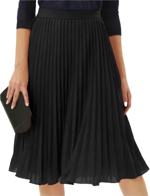 Women's High Waist Flowy Skirts Boho Swing Pleated A-line Midi Skirts Summer Casual Knee Length Beach Skirt